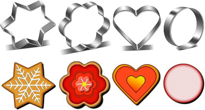 Metal Cookie Cutters Set - Star Cookie Cutter Stainless Steel Round Biscuit Cutter Heart Small Star Cookie Cutters Mini Flower Molds Cutter for Baking (20 Round Heart Flower Star Cookie Cutters)