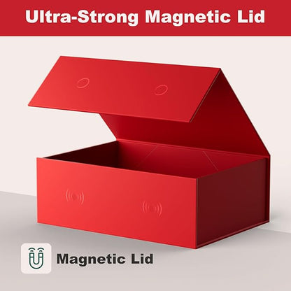 Large Red Gift Box with Lid: 13.5×10×5 Inches - Strong Magnetic Closure for Valentines Christmas Bridesmaid Gifts – Perfect for Couples Friends Family