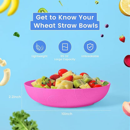 Homienly Wheat Straw Large Salad Bowls, 60 OZ Large Serving Bowls for Kitchen, Camping, Party, Microwave and Dishwasher Safe, Unbreakable Lightweight Big Bowls for Fruit, Salad (Pink)