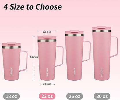 BJPKPK Insulated Tumbler with Handle, 22oz Insulated Tumblers with Lid and Straw, Stainless Steel Metal Water Bottles, Coffee Travel Mugs, Cups, Light Pink