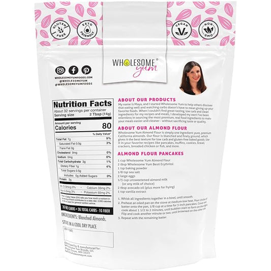Wholesome Yum Premium Fine Blanched Almond Flour For Baking & More (16 oz / 1 lb) - Low Carb, Gluten Free, Non GMO, Keto Friendly Flour Substitute With Ground Almonds