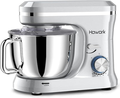 HOWORK Electric Stand Mixer,10+p Speeds With 6.5QT Stainless Steel Bowl,Dough Hook, Wire Whip & Beater,for Most Home Cooks,Silver