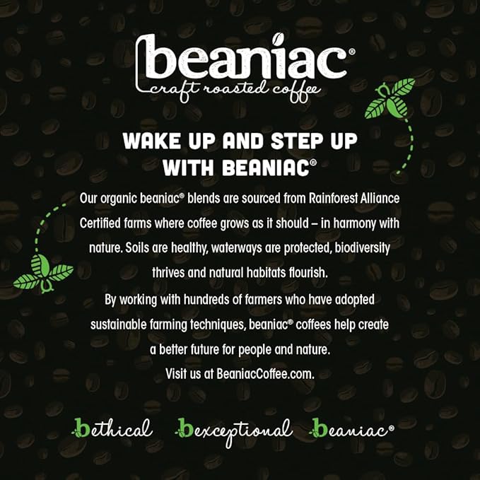 beaniac Organic Daily Dose Donut Shop, Light Roast, Single Serve Compostable K Cup Coffee Pods, Organic Arabica Coffee, Keurig Brewer Compatible, 30 Count