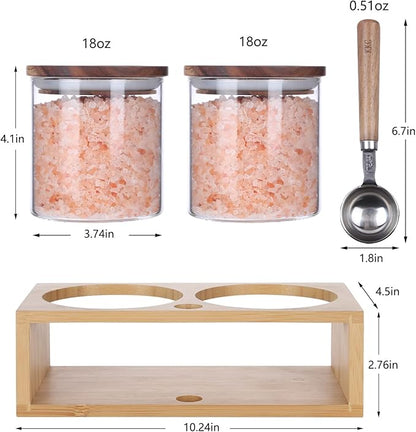 KKC HOME ACCENTS Airtight Borosilicate Glass Food Storage Jars with Wood Lids and Scoop for Coffee,Tea,Sugar,Salt,Wooden Top Glass Sealed Jars,18 Fluid Ounces