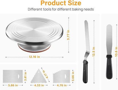Kootek Aluminium Cake Turntable, 12 Inch Rotating Cake Stand, 35 pcs Cake Decorating Kit Supplies with 24 Numbered Icing Piping Tips, 2 Frosting Spatula, Pastry Bags and Other Baking Tools