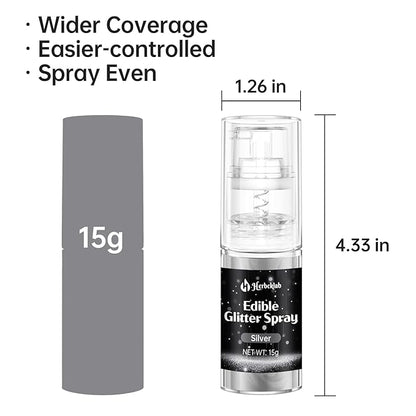 Silver Edible Glitter Spray - 15g Edible Silver Glitter for Cakes Food Grade Metallic Shimmer Powder Cake Spray for Cookie Decorating Chocolate Strawberry
