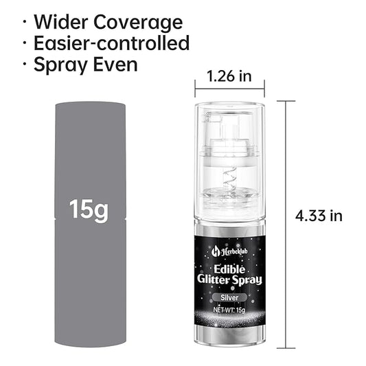 Silver Edible Glitter Spray - 15g Edible Silver Glitter for Cakes Food Grade Metallic Shimmer Powder Cake Spray for Cookie Decorating Chocolate Strawberry