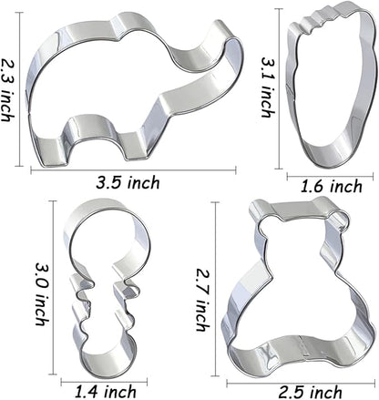 Baby Shower Cookie Cutters 8Pcs, Cute Shapes Baby Carriage Onesies Bottle Bib Clothes Elephant Bear Fondant Cutter, Sturdy Metal Biscuit Cutter Cookie Mold for Baby Shower Baking & Gift