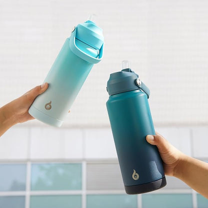 BJPKPK Water Bottle with Straw Lid, 24oz Vacuum Insulated Water Bottles, Metal Stainless Steel Thermos for Sports, Travel, BPA Free Leak Proof Thermos, Cups, Flasks, Tumblers,Sea Salt