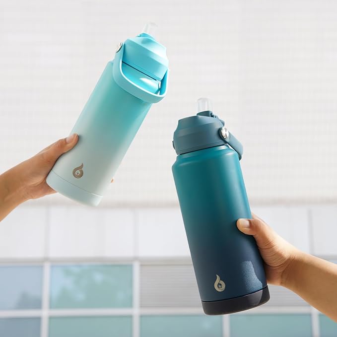 BJPKPK Insulated Water Bottle with Straw Lid, 18oz Thermos Water Bottles with Soft Nozzle, Flex Handle & Non-slip Boot, BPA Free Leak Proof Stainless Steel Metal Thermos, Tumblers, Cups,Sea Salt