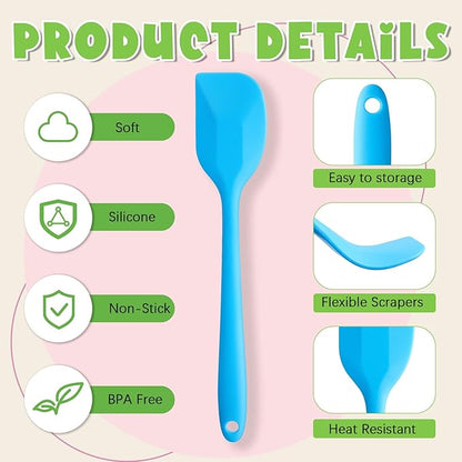 Hsei 54 Pieces Silicone Spatulas 8.1 Inch Rubber Spatula Heat Resistant Non Stick Flexible Cooking Scraper Baking Mixing Tool with Stainless Steel Inside for Kitchen Cookware Dishwasher Safe, 9 Colors