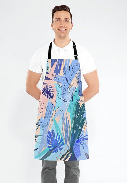Watercolor Tropical Flower Bib Apron with Adjustable Neck for Men Women,Suitable for Home Kitchen Cooking Waitress Chef Grill Bistro Baking BBQ Apron