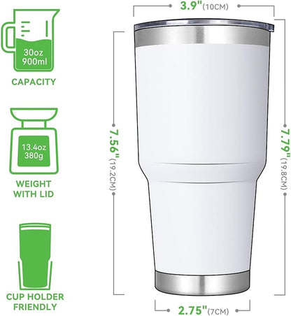 DOMICARE 30oz Tumbler Bulk with Lid and Straw, Double Wall Travel Coffee Mug, Insulated Vacuum Stainless Steel Tumblers, Powder Coated Tumbler Cup (White, 8)