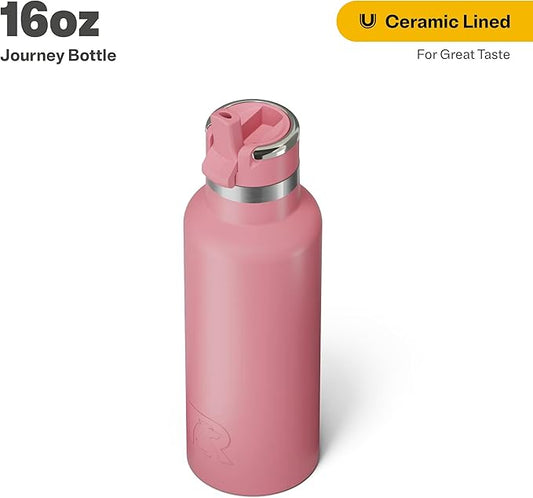 RTIC 16oz Journey Bottle Metal Stainless Steel Vacuum Insulated, BPA Free, Reusable, for Water, Hot and Cold Drinks, Travel, Sports, Camping, Dusty Rose