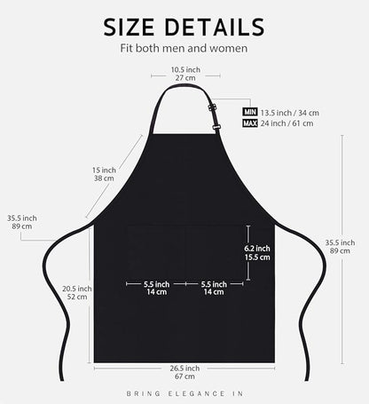 Syntus 12 Pack Bib Apron, Unisex Aprons Adjustable Thicker Version Waterdrop Resistant with 2 Pockets Cooking Kitchen Aprons for Women Men Chef, BBQ Drawing Apron Bulk, Black