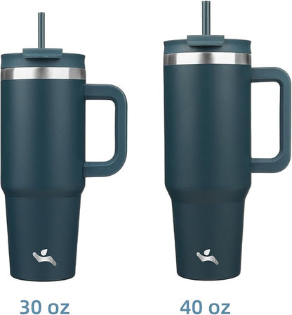 40 oz Tumbler with Handle and 2 Straws,2 in 1 Lid Insulated Water Bottle Stainless Steel Travel Coffee Mug,Navy blue