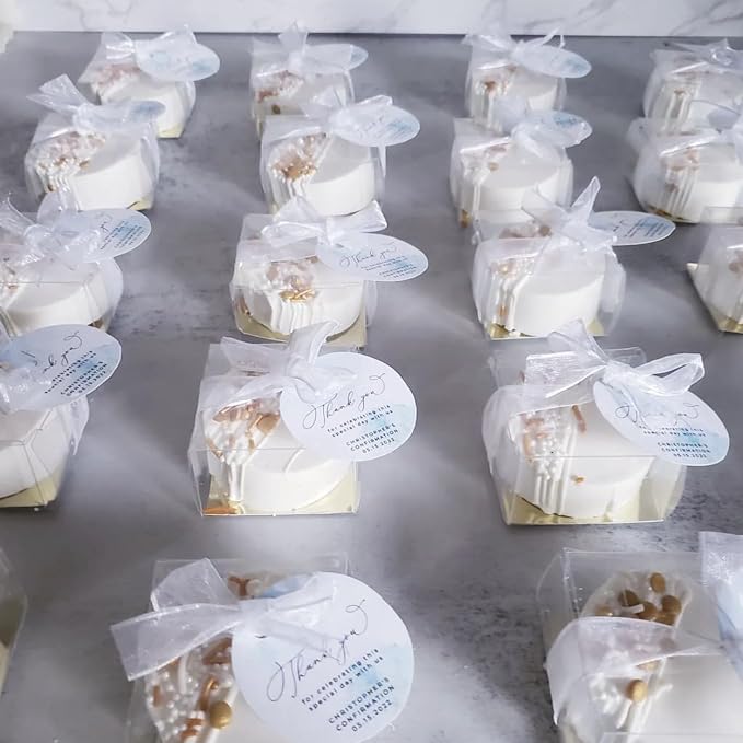 RomanticBaking 100pcs 2.17" × 2.17" × 1.38" Inch Chocolate Covered Mini Cookies Boxes Strawberry Macaron Boxes Clear Bakery Boxes for Gumballs, Pretzel,Browine,Malt Balls,Wedding Favors Party Boxes