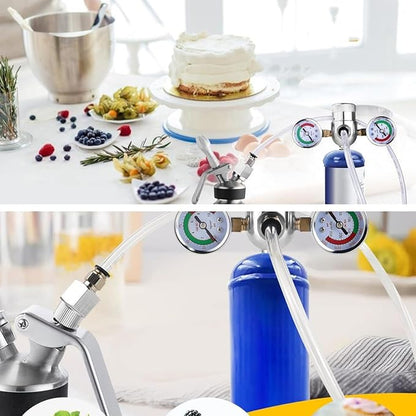 Pressure Regulator Valve for 0.95L/580g Whipped Cream Charger Tank with Hose Line & Adapter - Adjustable N2O Gas Regulator for Cream Dispenser, Cake, Cocktails