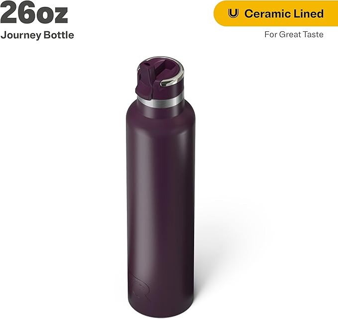 RTIC 26oz Journey Bottle Metal Stainless Steel Vacuum Insulated, BPA Free, Reusable, for Water, Hot and Cold Drinks, Travel, Sports, Camping, Plum