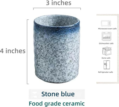 Stoneware Coffee Bar Utensil Holder Tea & Coffee Spoon & Stirrer Holder for Stir Stick Straw Teaspoon Holder Spoon Cup Small Utensil Jar (Stone Blue)