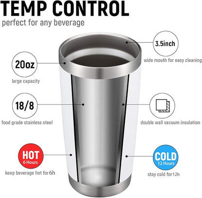 COMOOO 20oz White Tumbler Bulk with Straw Stainless Steel Insulated Coffee Tumbler Cups Double Wall Vacuum Travel Coffee Mug with Splash Proof Sliding Lid for Hot Cold Drinks (White, 4 Pack)
