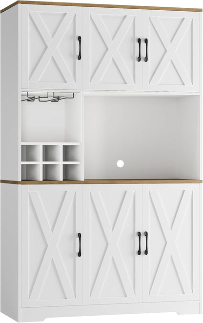 HOSTACK Kitchen Pantry Storage Cabinet, 71" Tall Food Pantry Cabinet with Microwave Stand, Farmhouse Kitchen Hutch, Coffee Bar Hutch with Wine Rack for Dining Room, Living Room, White