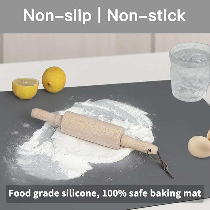 2MM Extra Thick Silicone Mats for Kitchen Counter, 23.6" x15.7" Non-Slip Waterproof Large Countertop Protector Mat, Heat Resistant Mat, Washable Silicone Craft Mat, Placemat, Baking Mat, Light Gray