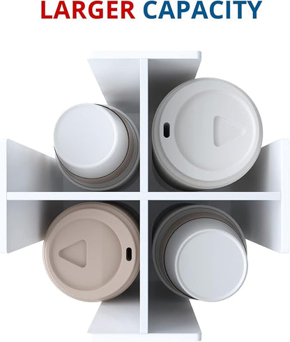 Cup and Lid Holder, 4 Compartment, Square | Rotating Coffee Cup Dispenser Lid Carousel for Restaurant, Buffet, Coffee Station, Bar, Countertop, White Acrylic