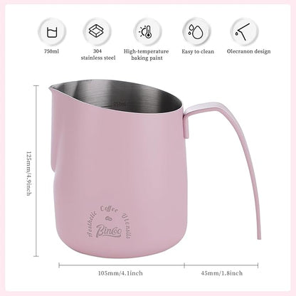 Pink Milk Pitcher 750ML - Espresso Steaming Pitcher with Large Handle and Scale,Stainless Steel Milk Frothing Cup for Cappuccino, Latte Art,Coffee Machine Accessories