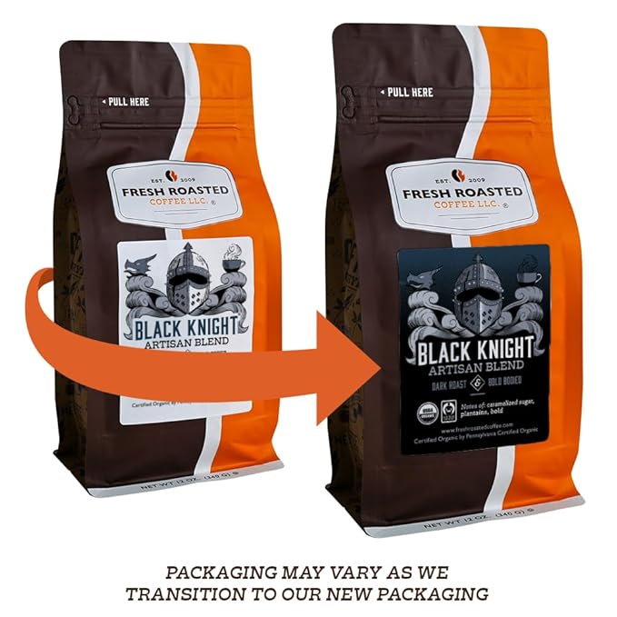 Fresh Roasted Coffee, Organic Black Knight | USDA Organic, Kosher | Dark Roast 2 lb (32 oz) Ground