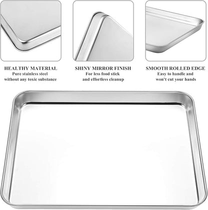 Baking Sheet with Cooling Rack Set [2 Sheets + 2 Racks], Deedro Stainless Steel Cookie Half Sheets Baking Pan Oven Tray with Rack, 12 x 10 x 1 Inch, Heavy Duty, Non-toxic, Dishwasher Safe