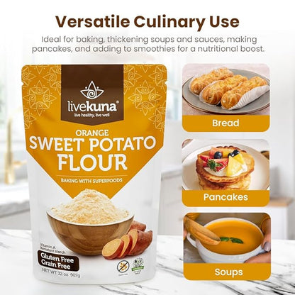 LiveKuna - Orange Sweet Potato Flour, Sweet Potato Flour for Baking, Gluten-Free Baking Flour, Alternative for Almond Flour, Rice Flour & Coconut Flour, Sweet Potato Powder Flour for Soups & Sauces