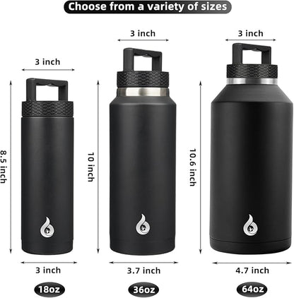 BJPKPK Half Gallon Water Bottle Insulated, Dishwasher Safe 64 oz Water Bottle with Handle, Leakproof BPA Free Water Jug, Large Stainless Steel Thermos for Sports, Black