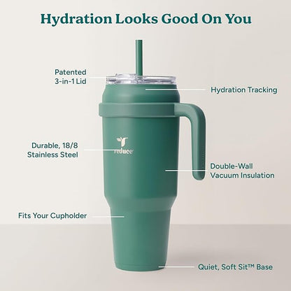 REDUCE 50 oz Stainless Steel Tumbler with Handle - Dual-Wall Vacuum Insulated Travel Mug, Sweat-Proof Lid & Reusable Straw - Keeps Drinks Cold for 24 Hrs, Fits Cupholders, Dishwasher Safe - Alpine