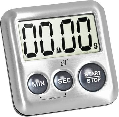 Elegant Digital Kitchen Timer Stainless Steel - Variety 8 Pack - Strong Magnet - Loud Alarm - Large Display - Auto Memory - Auto Shut-Off - (2 Each Silver, Lime, Plumberry, Charcoal 8-Pack)