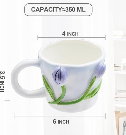 3D Flower Coffee Mug Blue Hydrangea Ceramic Cup,12 oz Cute Handmade Mugs,Christmas Birthday Surprise for Friends Family or Flower Lovers (Blue hydrangea)