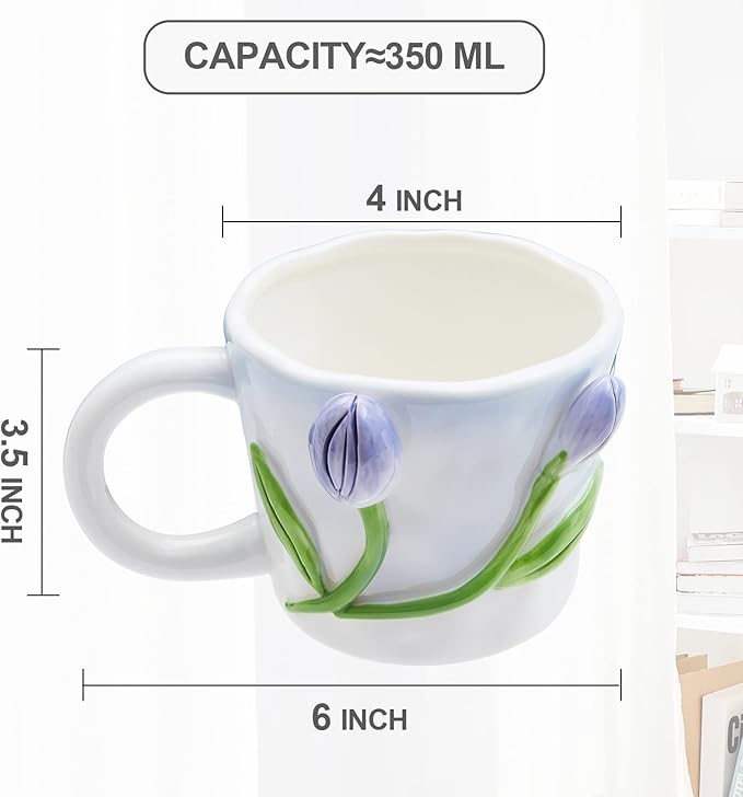 3D Flower Coffee Mug Pink Hydrangea Ceramic Cup,12 oz Cute Handmade Mugs,Christmas Birthday Surprise for Friends Family or Flower Lovers (Pink Hydrangea)
