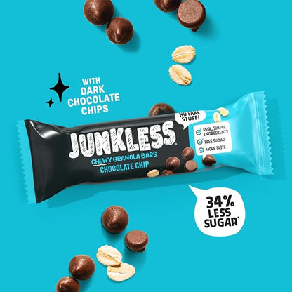 JUNKLESS Chewy Granola Bars Twin Pack – Chocolate Chip & Drizzled Birthday Cake (12 Bars)–Less Sugar, Non-GMO, Gluten-Free, Wholesome Snack Bars for Kids & Adults, 2 Boxes