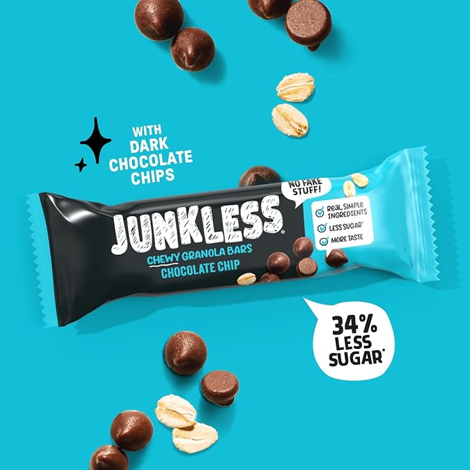 Junkless Chocolate Chip & Double Chocolate Chewy Granola Bars Twin Pack - Less Sugar, Great Tasting, Wholesome Snacks - 1.1 oz. Bars