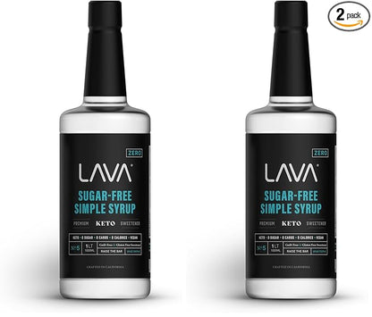 LAVA Premium Sugar Free Simple Syrup, Keto Friendly, Zero Sugar, Zero Carbs, Zero Calories, Sugar Substitute Sweetener, 33.8oz (1-Liter, 2-Pack)