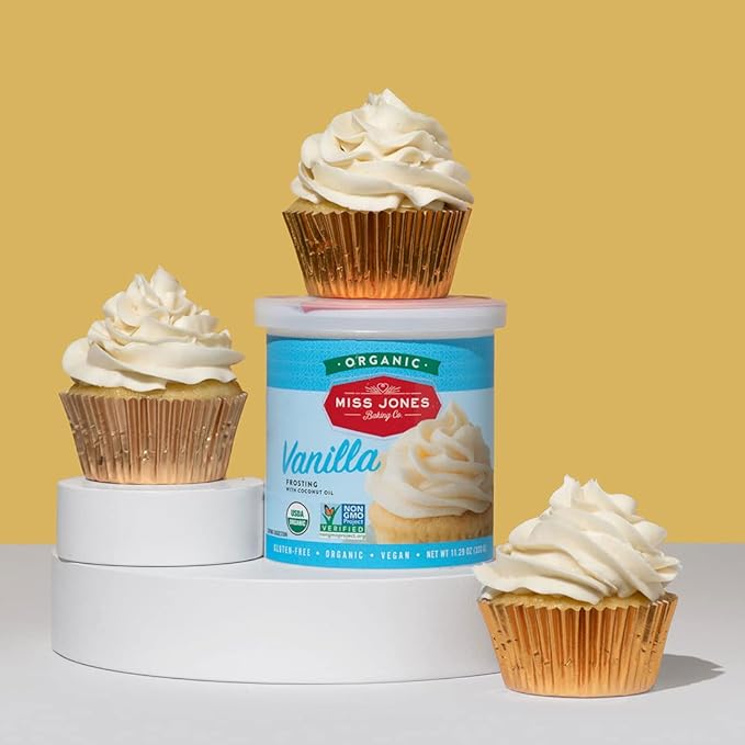 Miss Jones Baking Organic Buttercream Frosting, Perfect for Icing and Decorating, Vegan-Friendly: Vanilla (Pack of 6)
