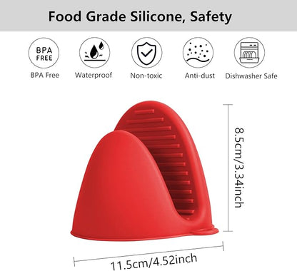 3 Pairs Silicone Oven Mitts Sets Pot Holders Heat Resistant for Kitchen - Small Kitchen Mittens Silicone Rubber Air Fryer Mitts Mini Pot Pinch Grip for Cooking & Baking, Red