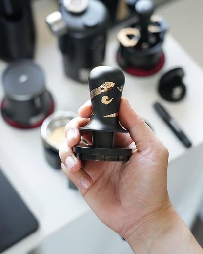 MHW-3BOMBER 58.35mm Espresso Tamper New Year Edition Snake Pattern - 3 Spring Loaded Coffee Tamper with Sound Feedback - Barista Tamper Tool - Ergonomic Handle Ripple Base T6079TS-OS