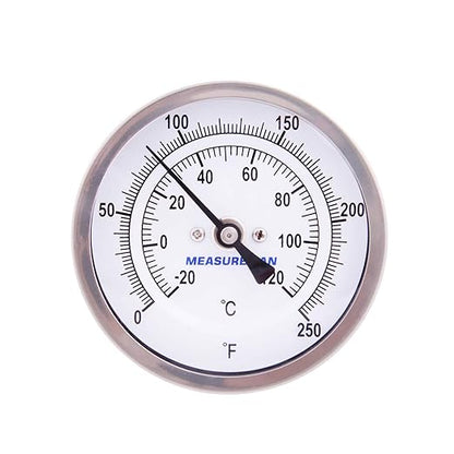 MEASUREMAN Fully Stainless Steel Pot, Kettle, Brewing Bimetal Thermometer, 3" Dial, 2-1/2" Stem, 0-250 deg F/-20-120 deg C, -1% Accuracy, Adjustable, 1/2" NPT Back Mount （2 Pack）