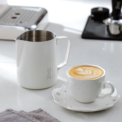 Milk Frothing Pitcher - 350ml Milk Frother Cup for Latte Art, SUS 304 Stainless Steel, Barista-Grade Coffee Milk Jug with Measurement Markings & Precision Spout