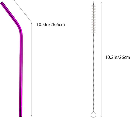 10 Pcs Stainless Steel Straws, Reusable Drinking Straws, Bent Metal Straw Sets with 2 Pcs Cleaning Brushes (Rose Red, 10.5 Inch)