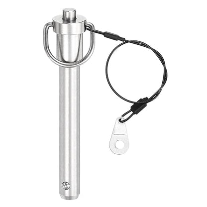 uxcell 1 Pcs Quick Release Pin, 1/2" x 3"(Dia. x L) Push-Button Ball Locking Pin 304 Stainless Steel Ring Handle Locking Pin with Wire for Audio Bimini Top Marine, Silver
