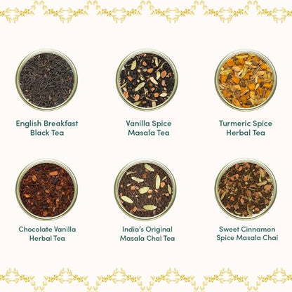 VAHDAM, GLOW - Assorted Christmas Tea Gift Sets (6 Loose Leaf Tea) Tin Caddy Presentation Box | Gluten Free, Non GMO | Holiday Gifts for Everyone