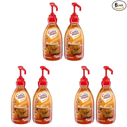 Nestle Coffee mate Coffee Creamer, Caramel, Liquid Concentrate Pump Bottle, Non Dairy, No Refrigeration, 50.7 fl oz (Pack of 6)