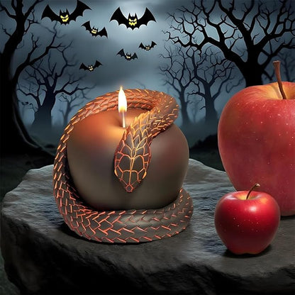 Gothic Snake and Apple Religious Art Candle Mold – 3D Silicone Resin Mold for Epoxy Casting, Aromatherapy Wax, Halloween Gothic Decor, Serpent Apple Sculpture Candle Making Mold